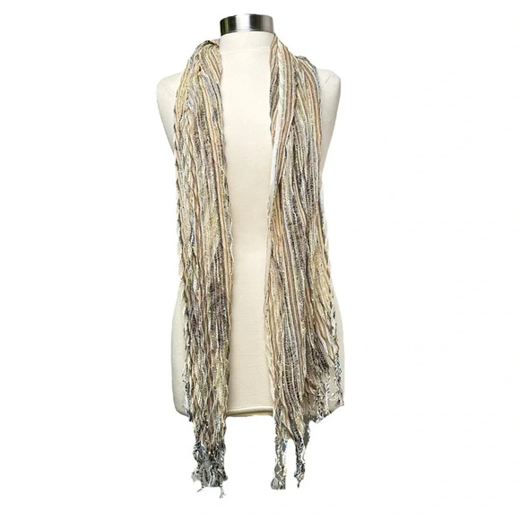 Y2K Open Knit Scarf Beige Multicolor Boho Twee Indie Sleaze Hipster - Picture 2 of 7